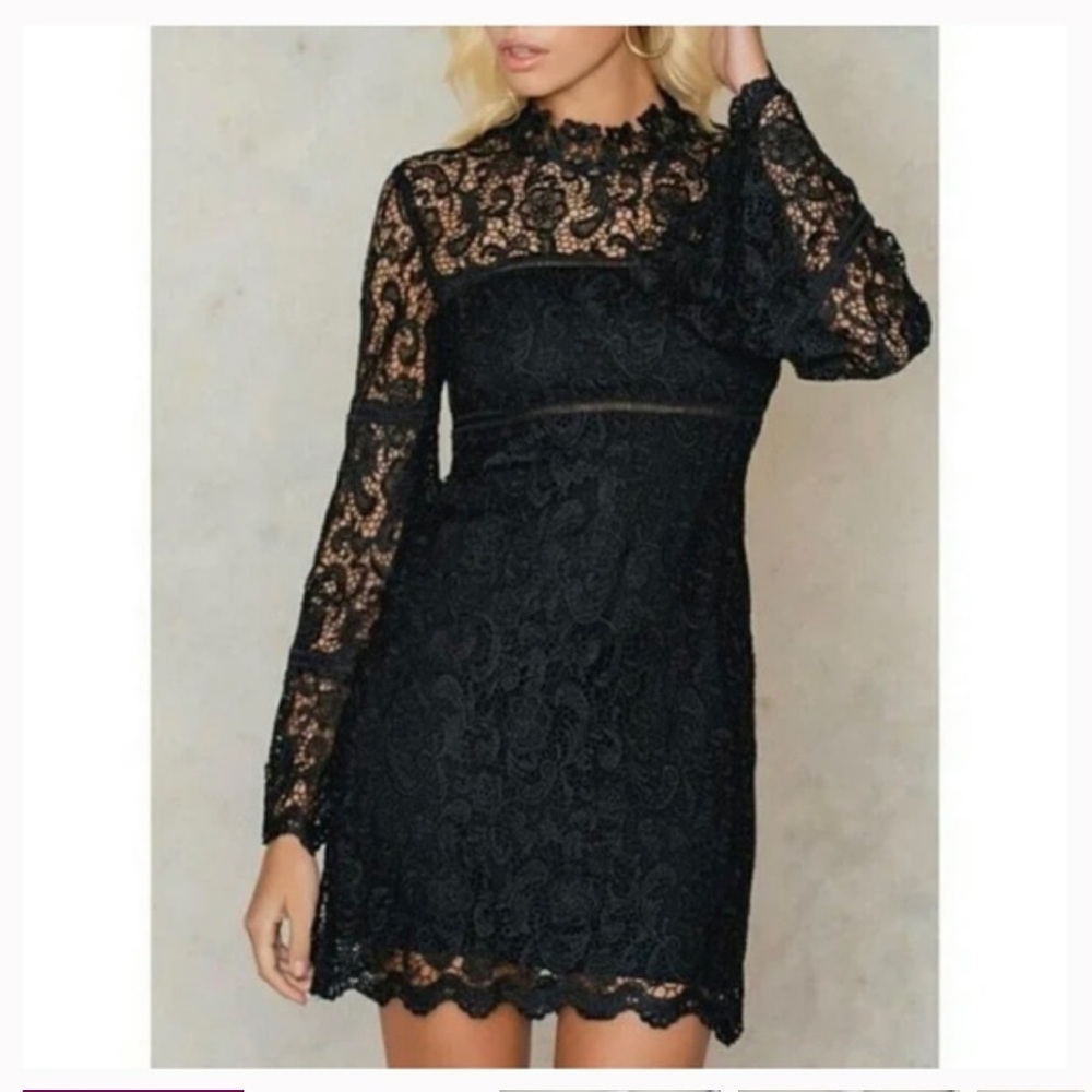 Bardot Black Lace Long Sleeve Fairy Dress Size XS New Without Tag